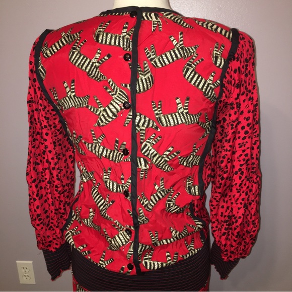 JEANNE MARC Dress VINTAGE Pop Art ZEBRA Cheetah RED / BLACK - Sz 4 Made in USA - Picture 11 of 16